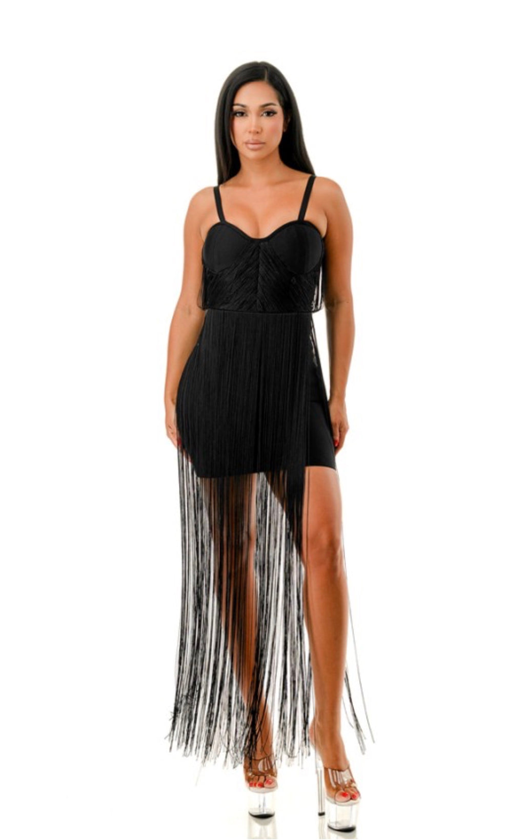 MINI BANDAGE DRESS WITH FRINGE DETAIL