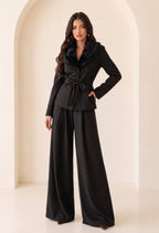 FUR TRIM COLLAR LONG SLVS JACKET W/ WAIST TIE,STRAIGHT LONG