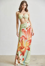 LILY PRINT W/BROOCH CUTOUT MAXI DRESS