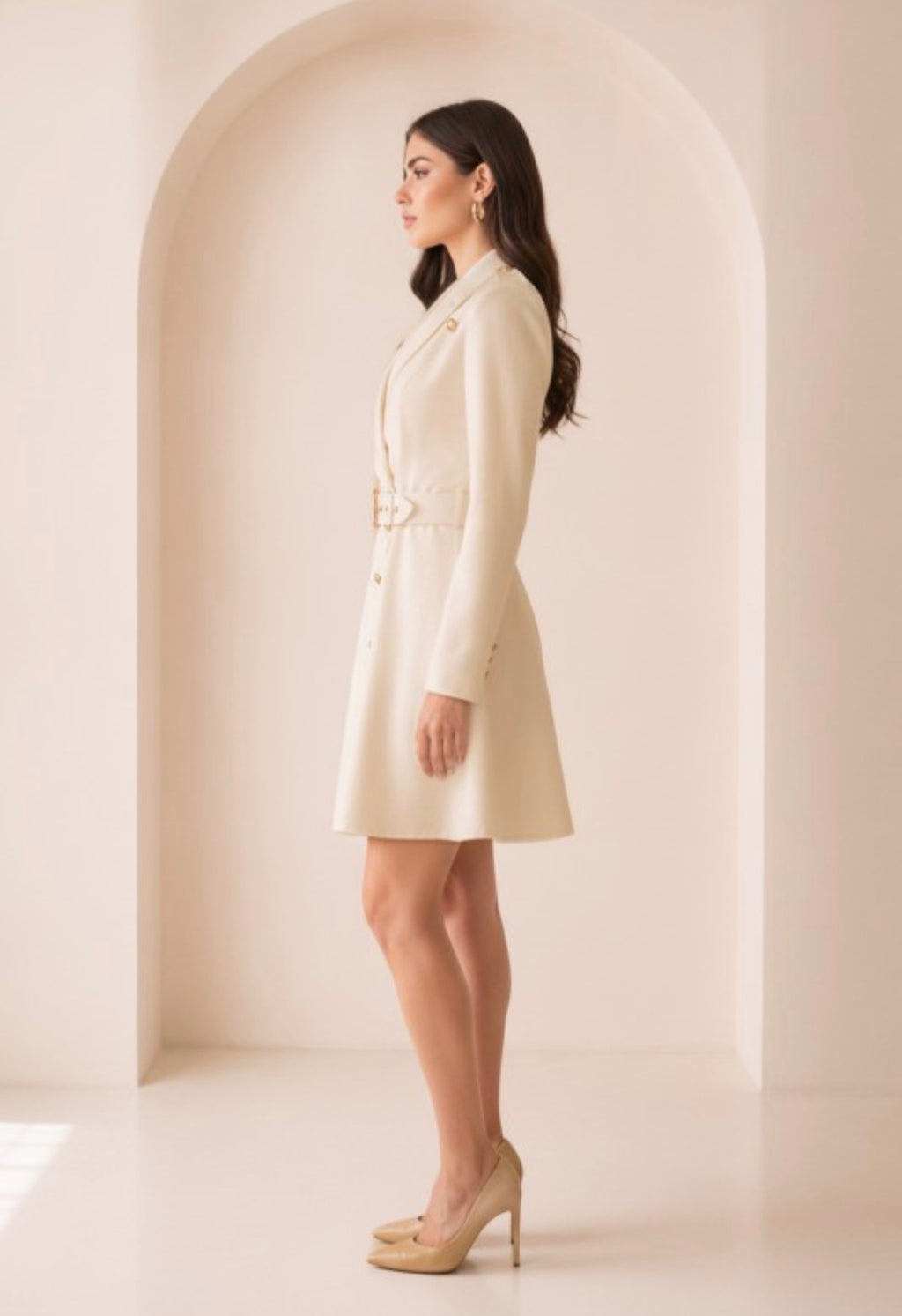 LONG SLEEVE BELTED MIDI DRESS