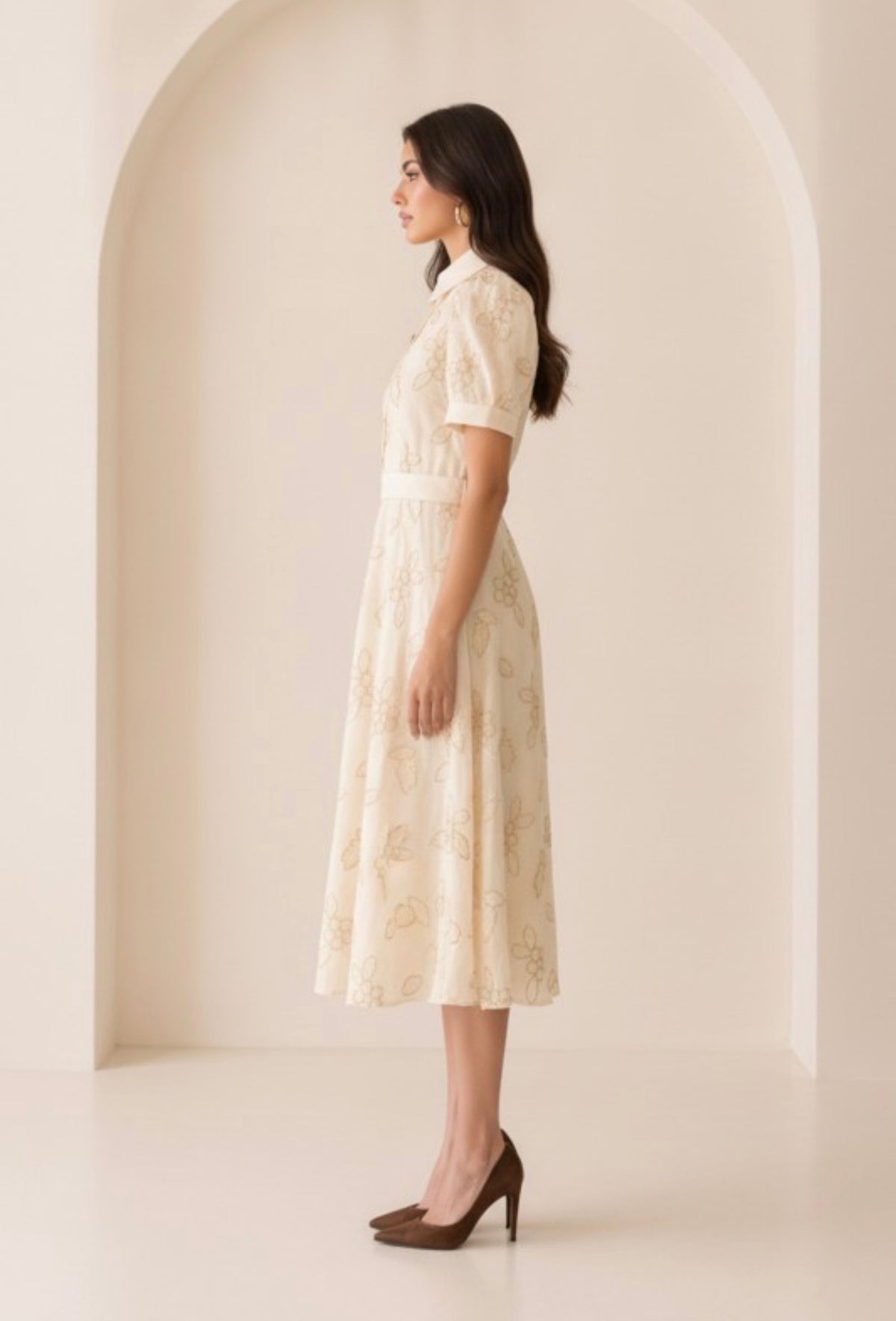 PUFF SLEEVE MIDI DRESS