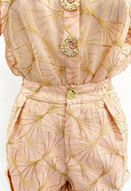 GOLD EMBROIDERED SHORT SLEEVE TOP AND SHORTS SETS