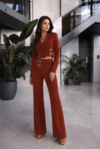 BELT BUCKLE CHAIN BLAZER SUIT SET