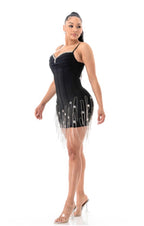 LUXE BODYCON BANDAGE MINI DRESS WITH CRYSTAL FRINGE