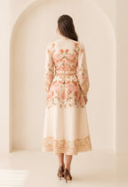 PRINTED LONG -SLEEVED MIDI DRESS