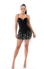 LUXE BODYCON BANDAGE MINI DRESS WITH CRYSTAL FRINGE