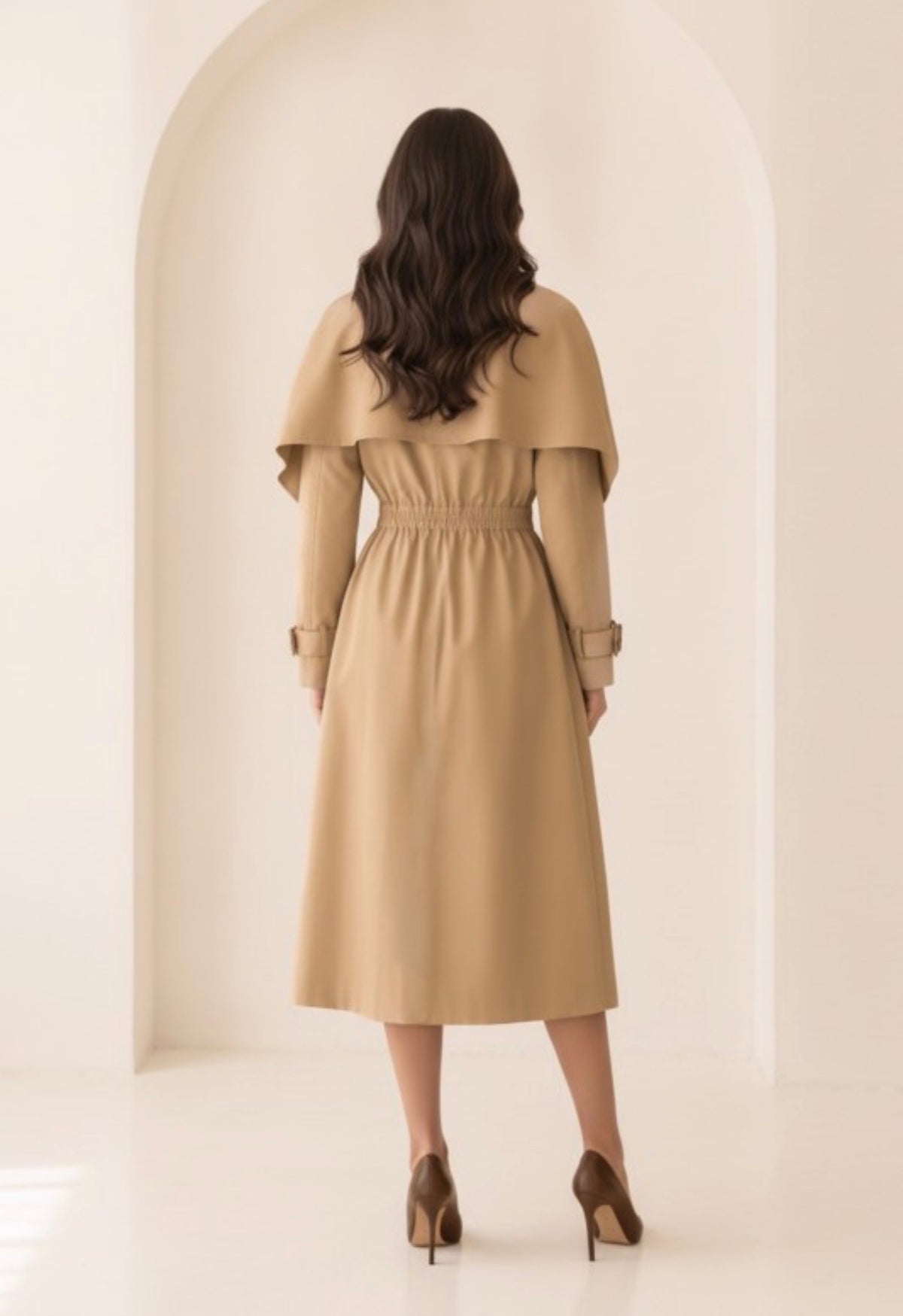 CAPE LONG SLEEVES TRENCH MIDI DRESS
