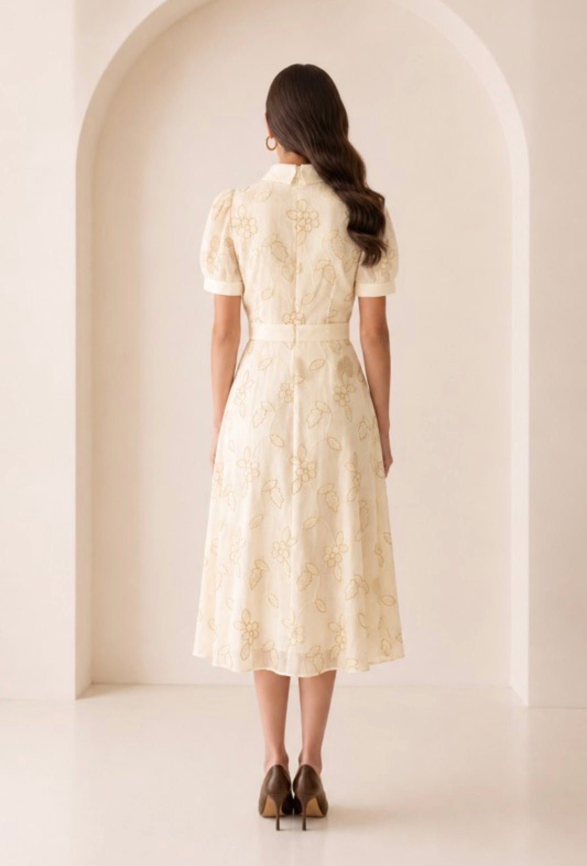 PUFF SLEEVE MIDI DRESS