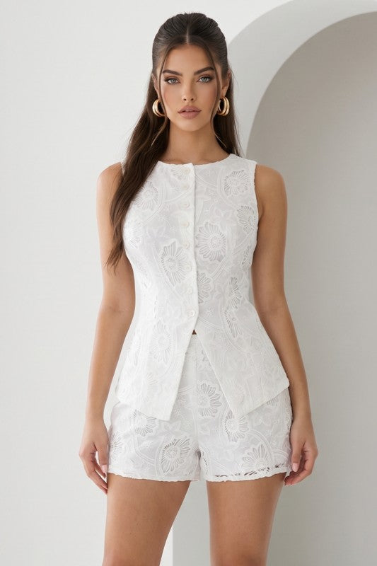 CROCHET LACE TIED BACK VEST,CROCHET LACE
SHORTS