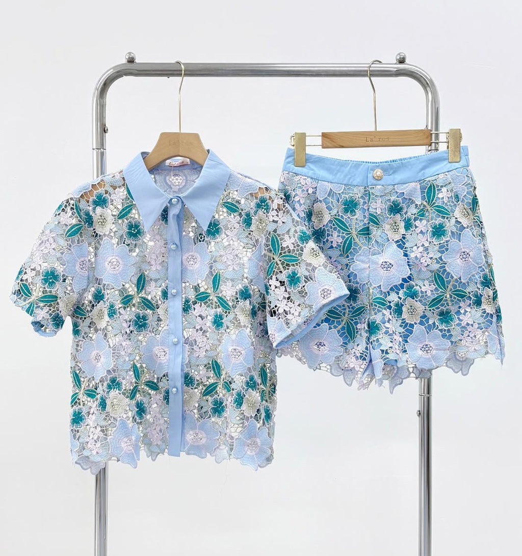 Blue Blossom Lace Two-Piece Set
