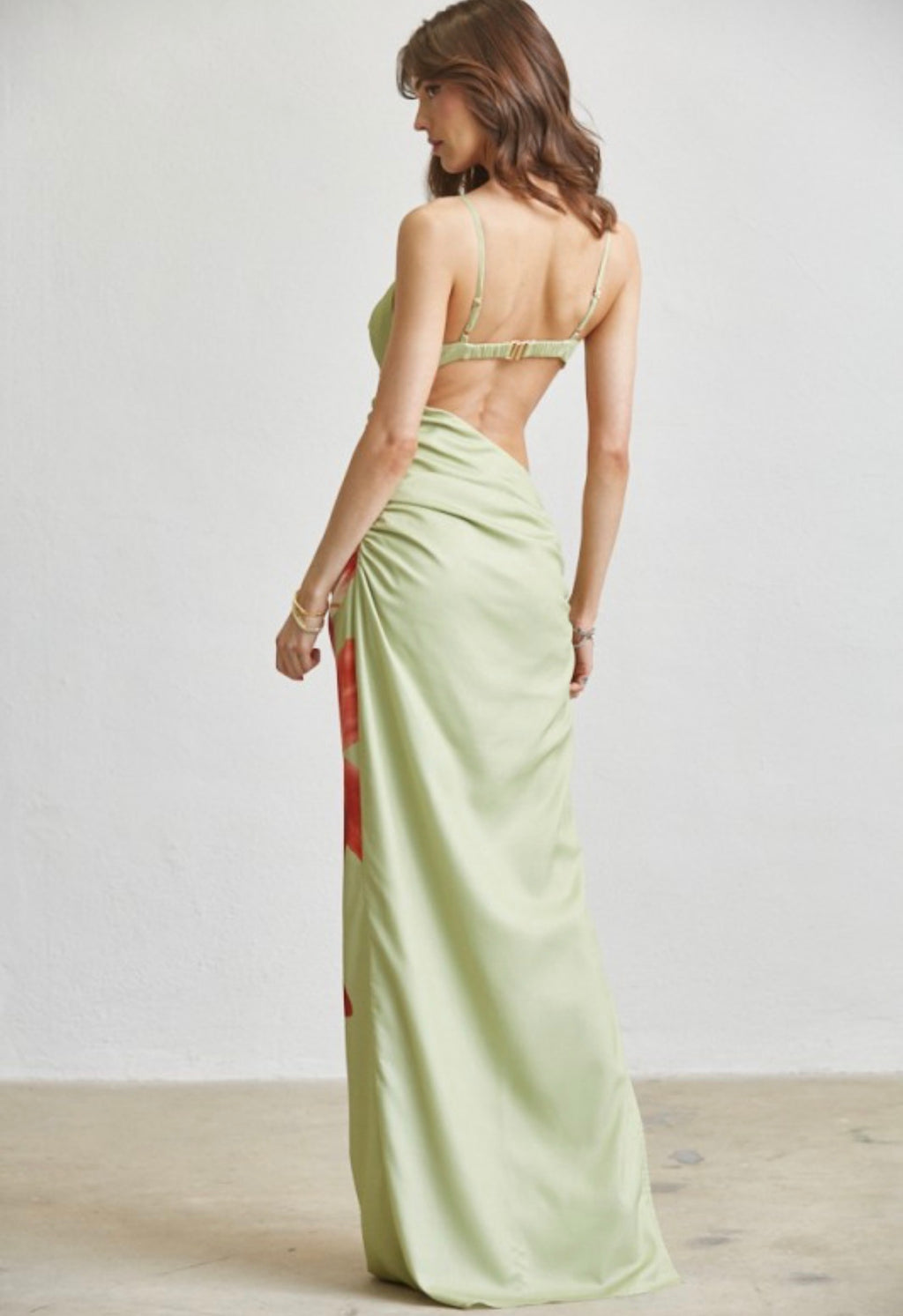 LILY PRINT W/BROOCH CUTOUT MAXI DRESS