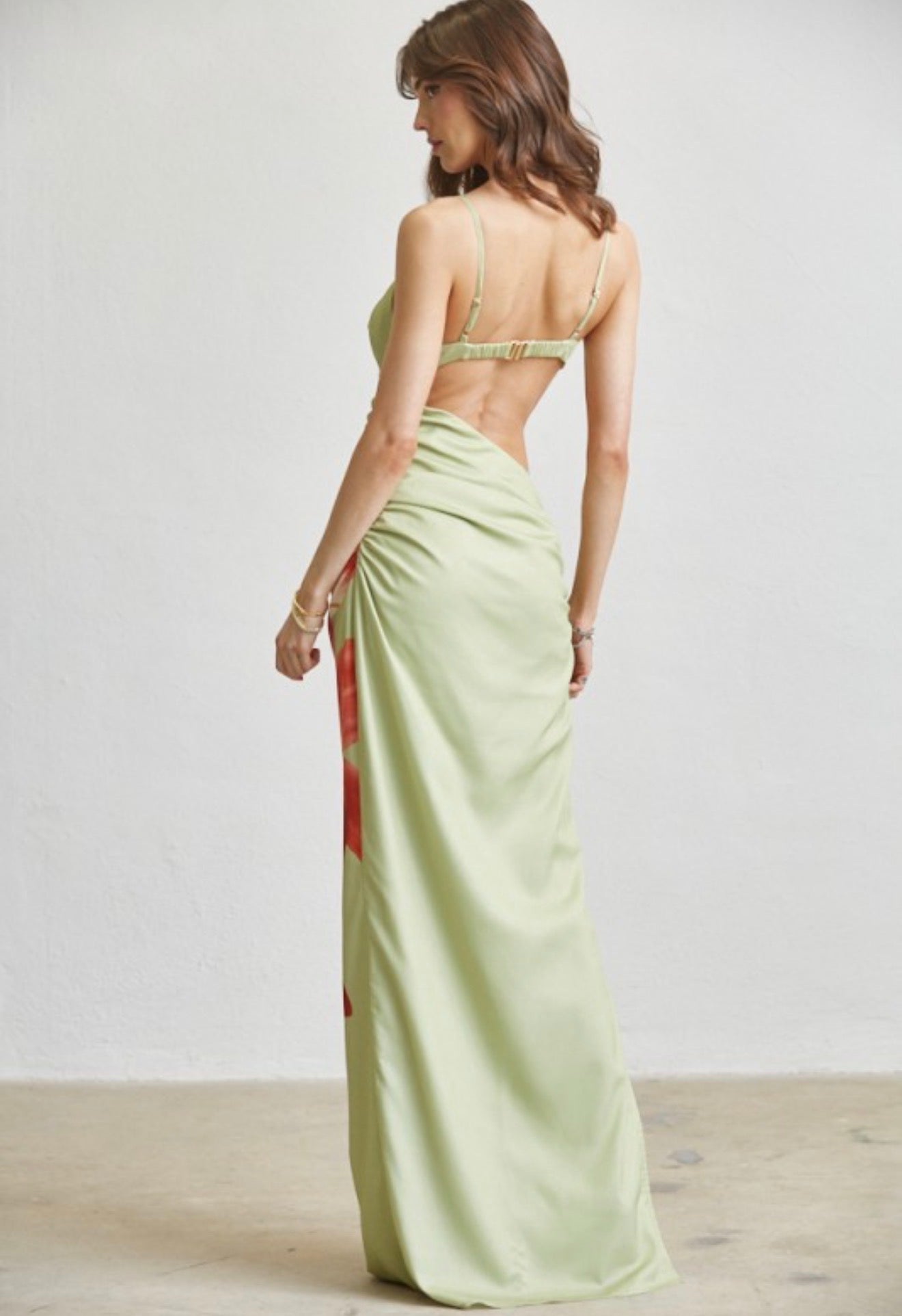 LILY PRINT W/BROOCH CUTOUT MAXI DRESS