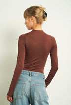 BROWN LONG SLEEVE MOCK NECK BODYSUIT