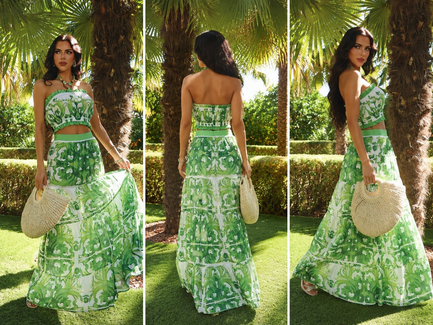 SHIRRED TUBE TOP W/ MATCHING TIERED MAXI SKIRT SET