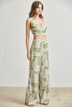 PRINTED LACE TRIM 3-PC PANT SET