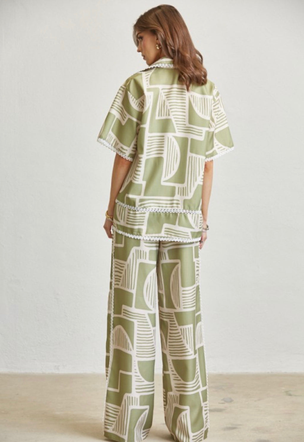 PRINTED LACE TRIM 3-PC PANT SET