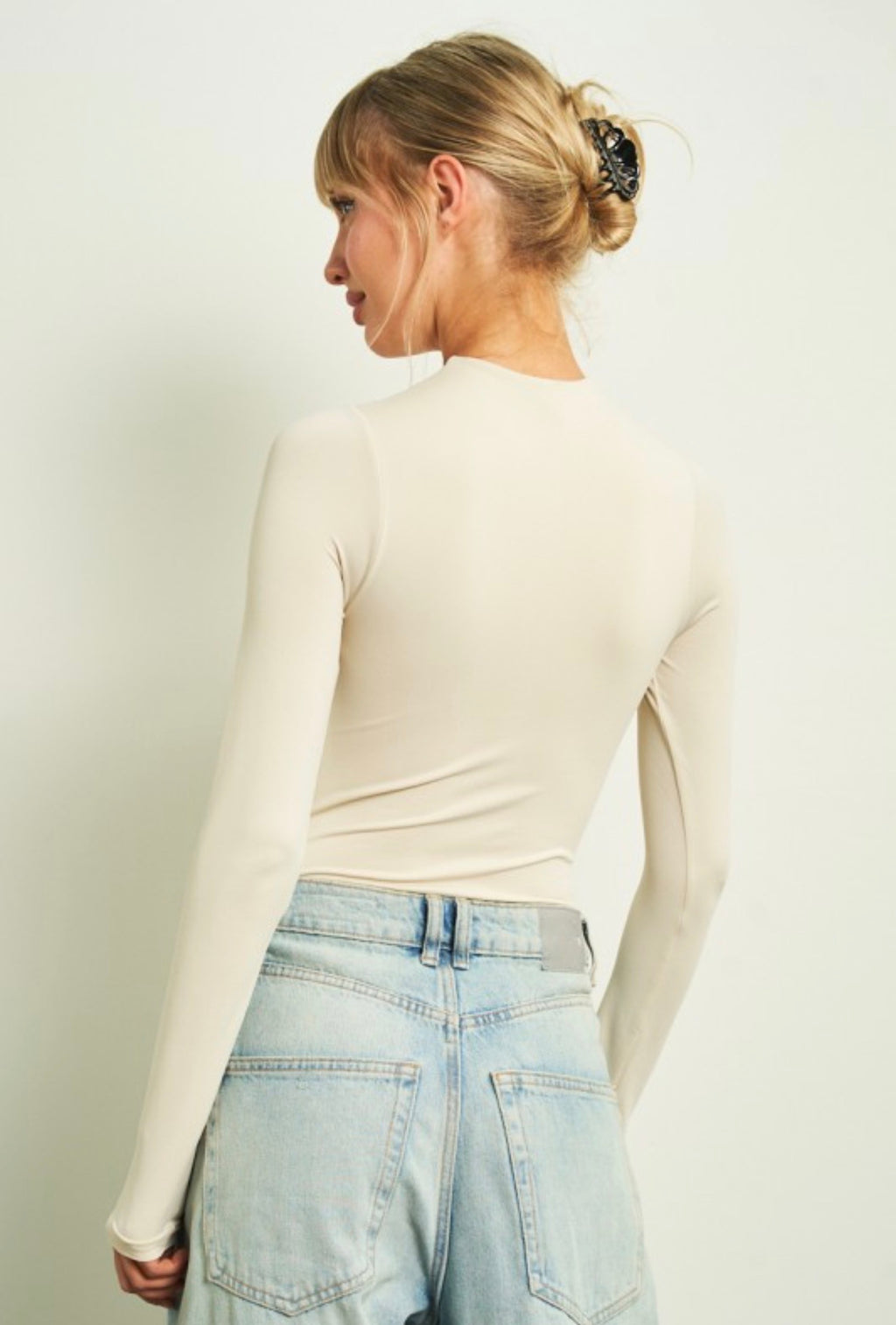 BONE LONG SLEEVE MOCK NECK BODYSUIT