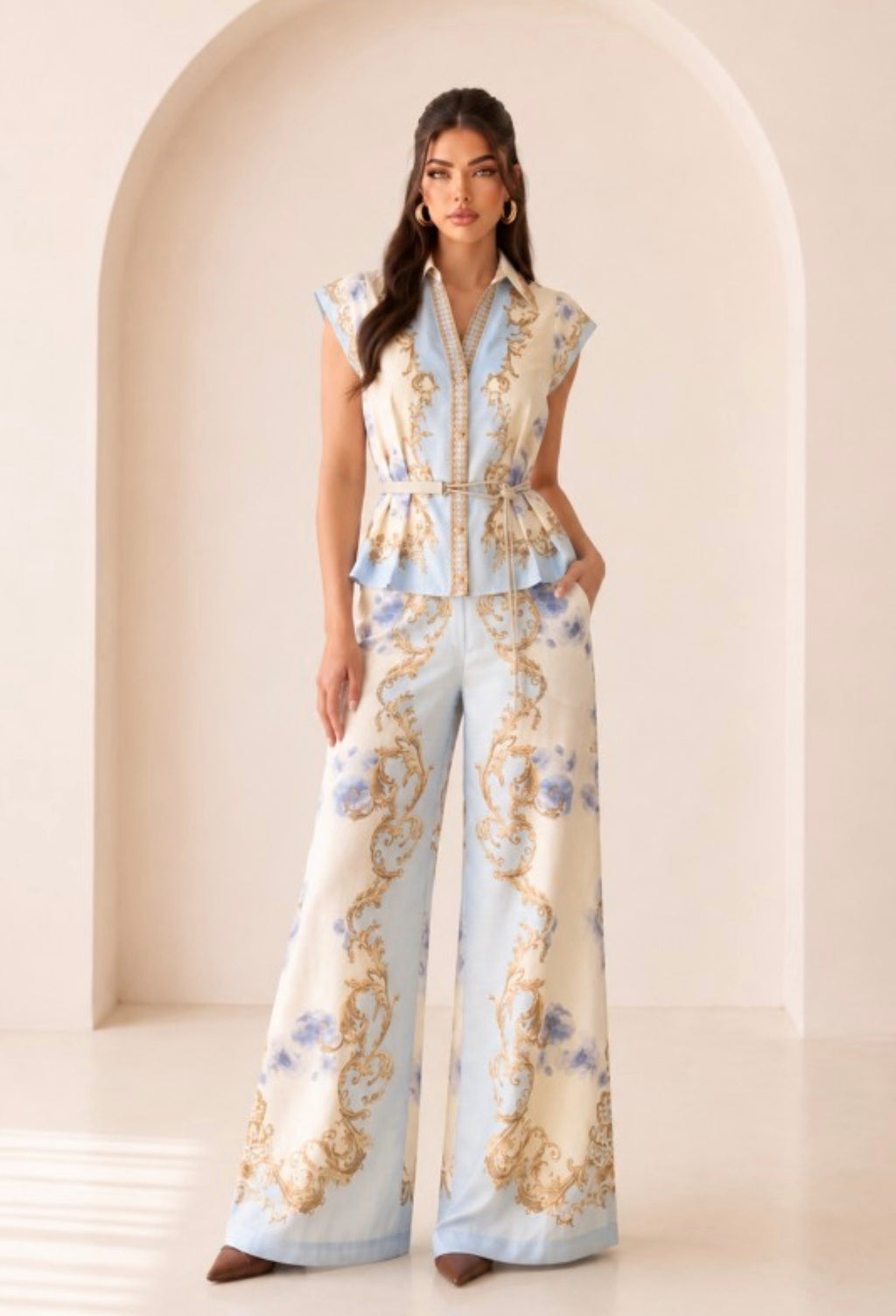 MATCHING SET - BUTTONDOWN TOP WITH WIDE LEG PANTS