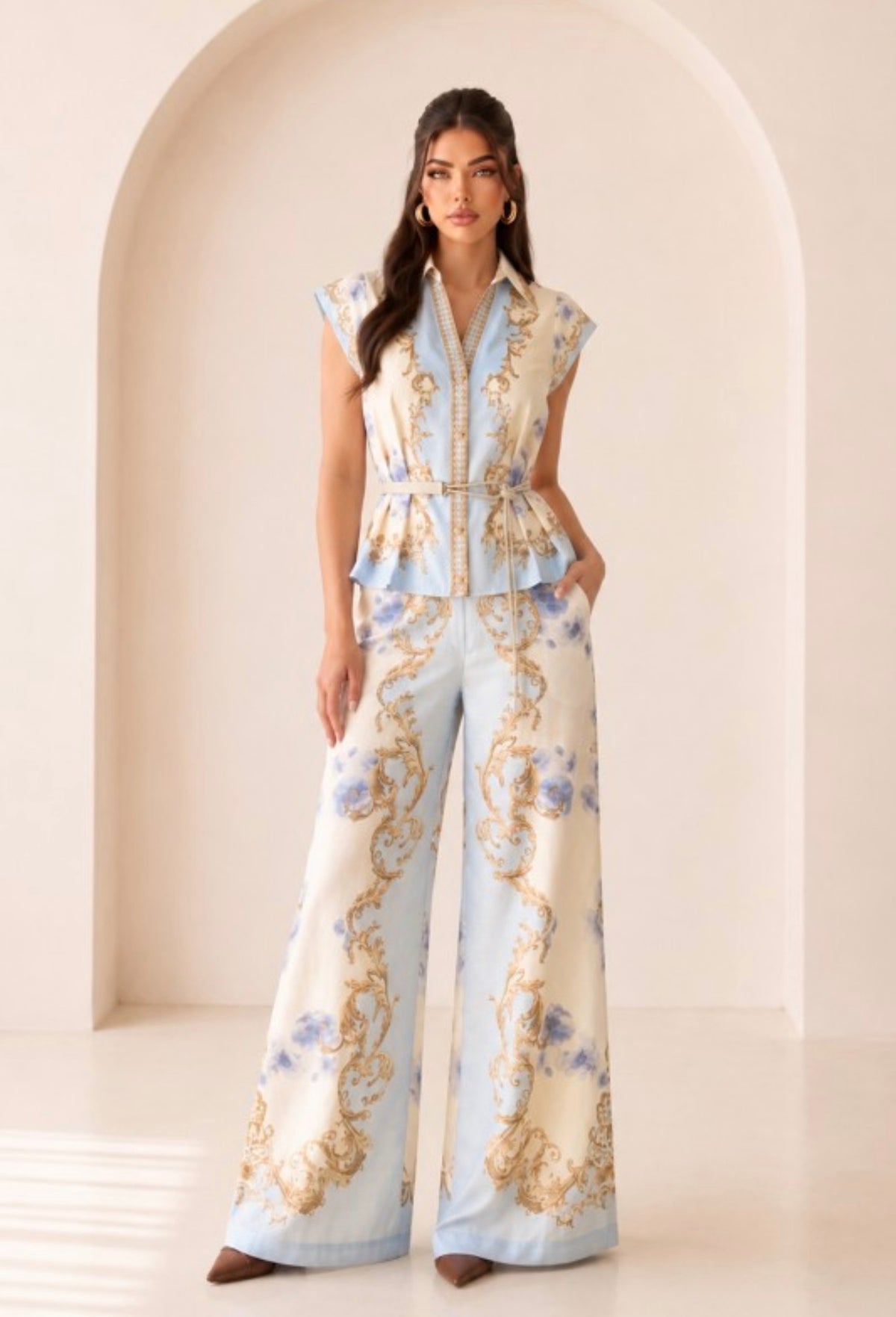 MATCHING SET - BUTTONDOWN TOP WITH WIDE LEG PANTS