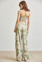 PRINTED LACE TRIM 3-PC PANT SET