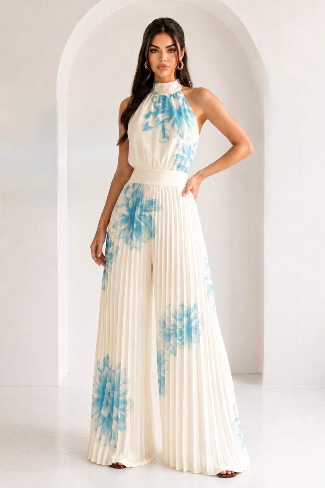 Sky Bloom Pleated Jumpsuit