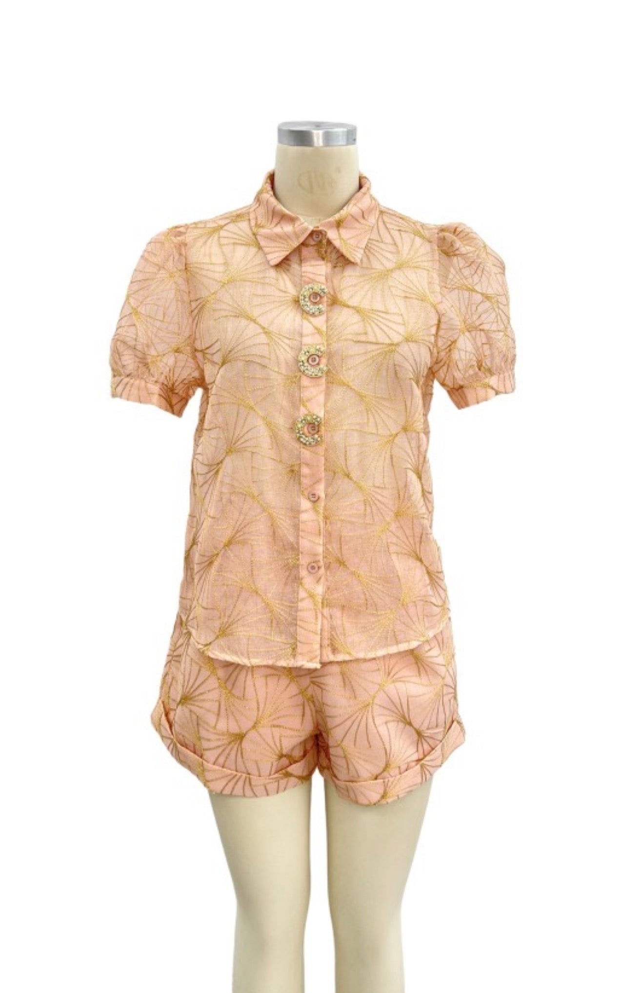 GOLD EMBROIDERED SHORT SLEEVE TOP AND SHORTS SETS