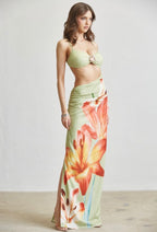 LILY PRINT W/BROOCH CUTOUT MAXI DRESS