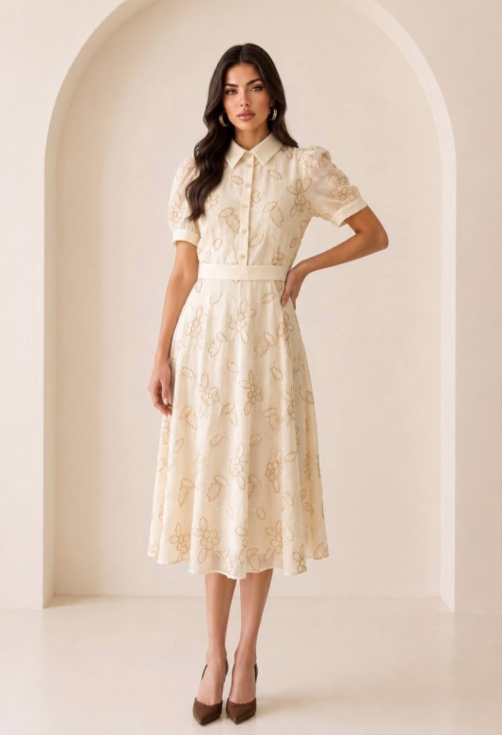 PUFF SLEEVE MIDI DRESS