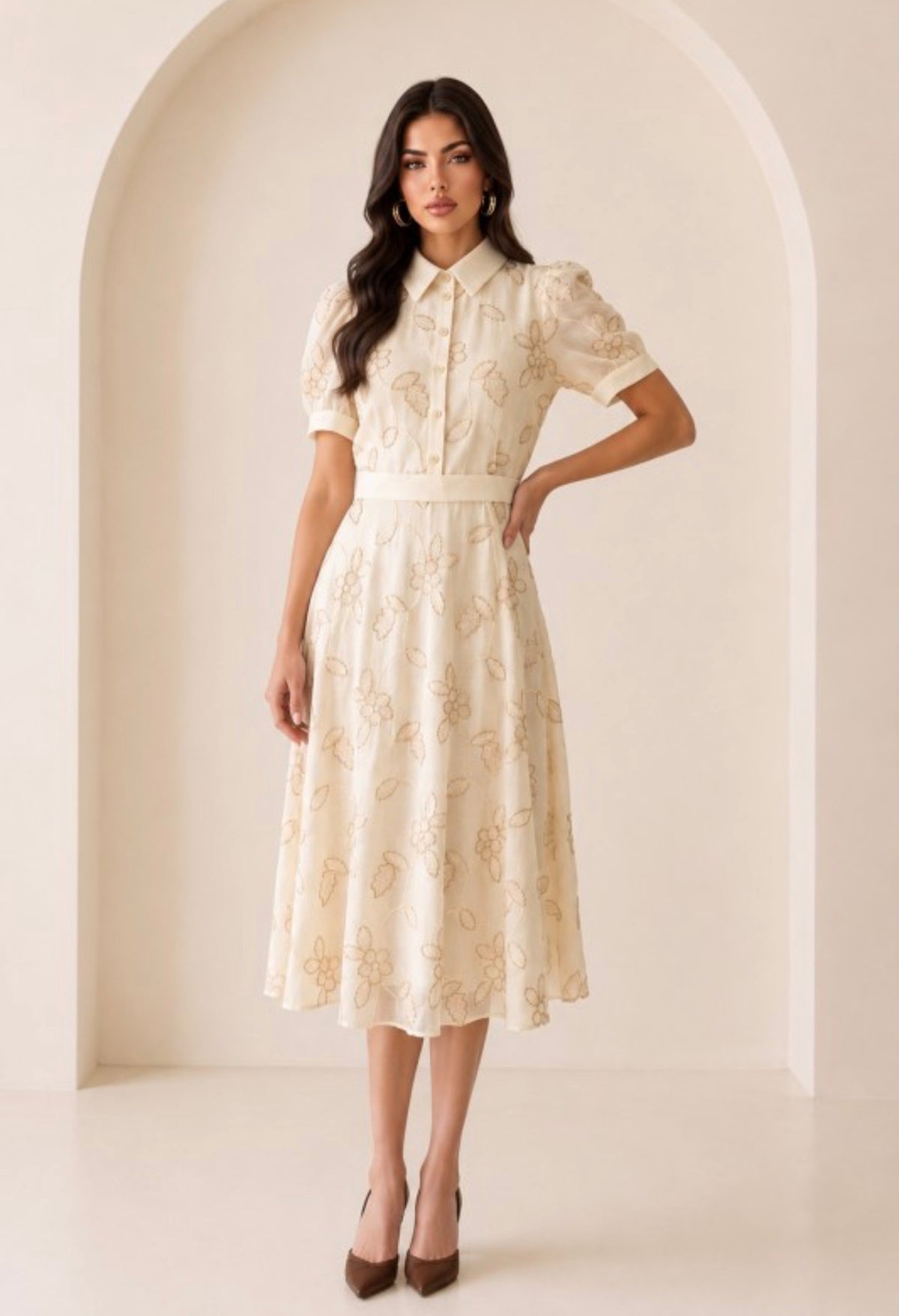 PUFF SLEEVE MIDI DRESS