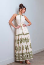 Sleeveless Buttom Down Wiast Belted Maxi Dress