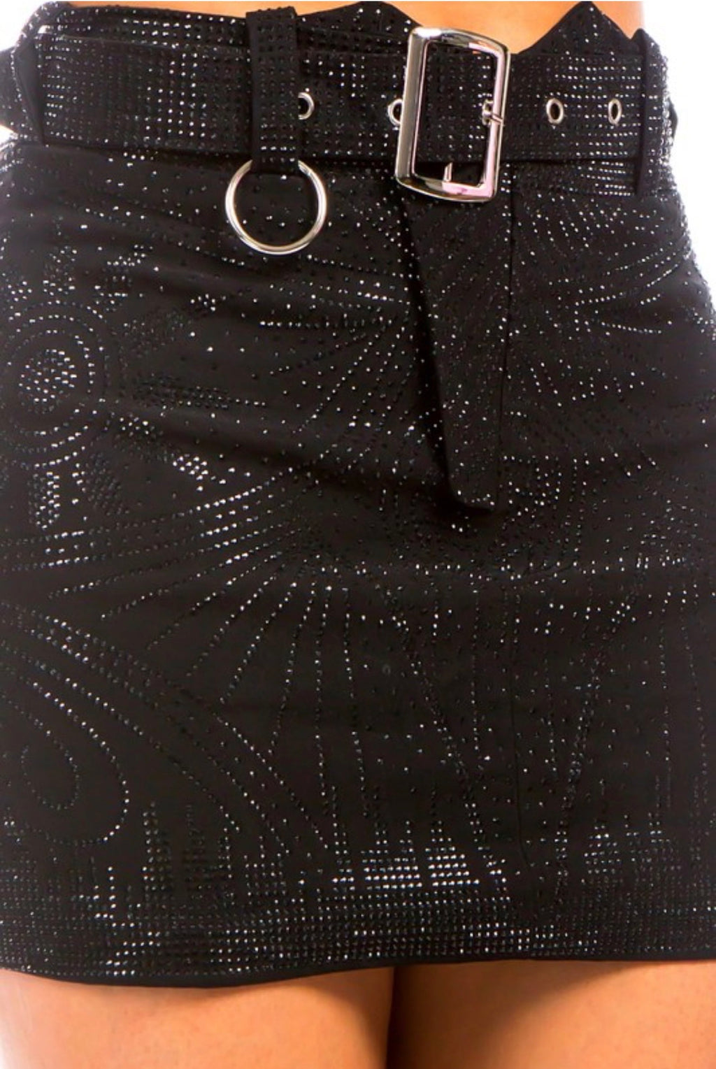 PATTERNED RHINESTON MINI SKIRTS