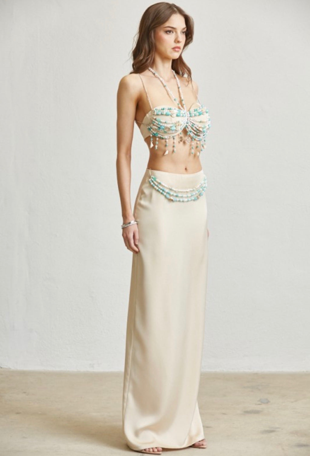 TURQUOISE PEARL SHELL MAXI 2PC SKIRT SET
