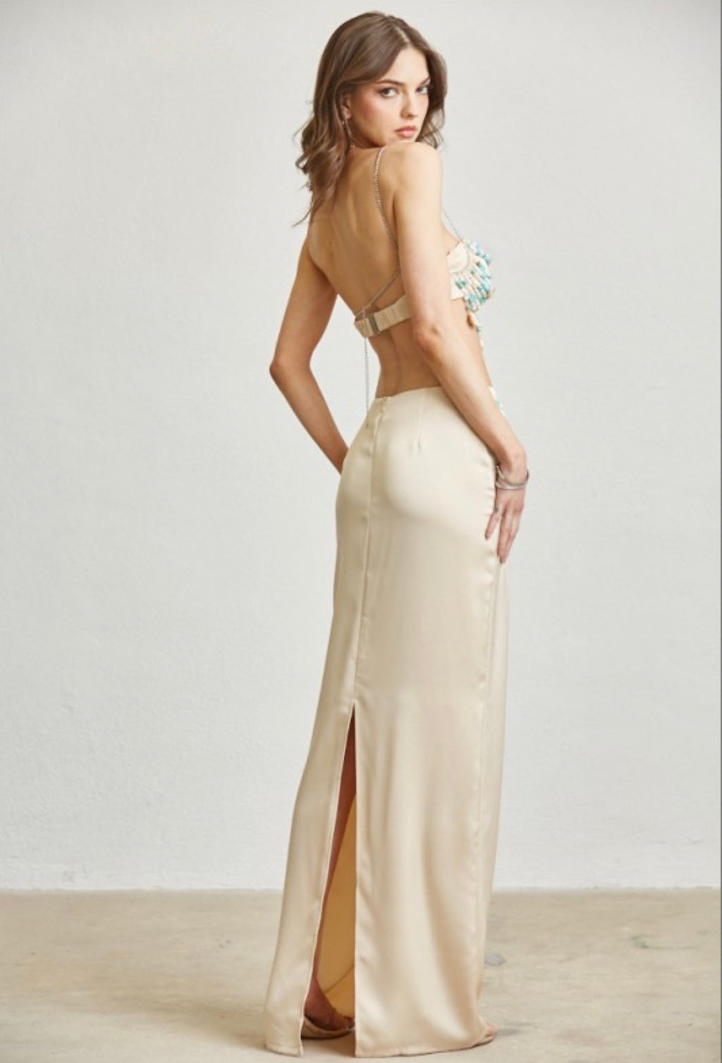 TURQUOISE PEARL SHELL MAXI 2PC SKIRT SET