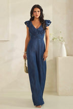 DARK WASHED DENIM DOUBLE RUFFLE LEEVE
JUMPSUIT