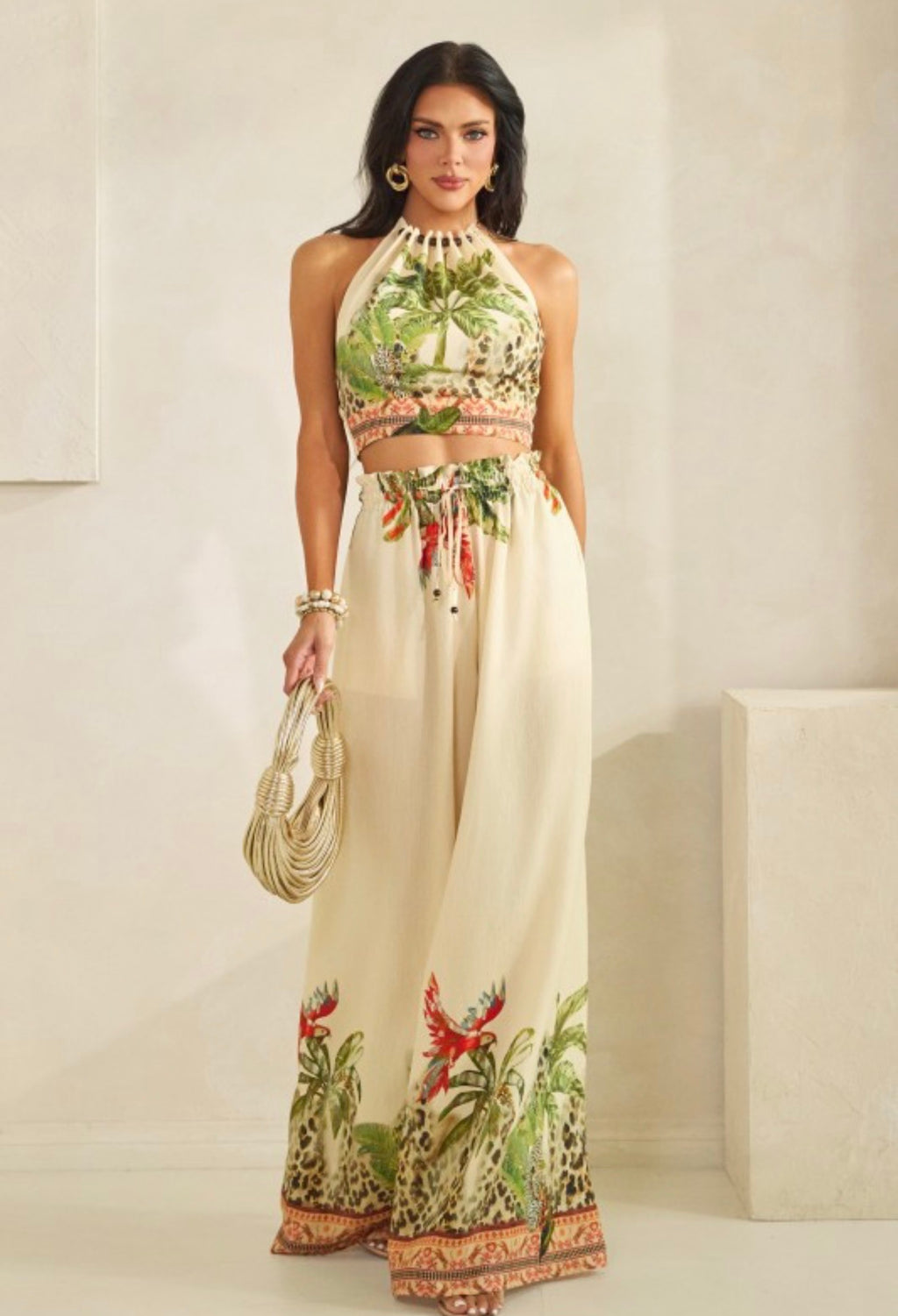HALTER NECK TOP WITH WIDE PANTS SET