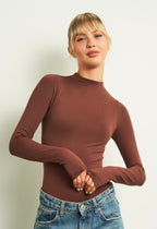 BROWN LONG SLEEVE MOCK NECK BODYSUIT