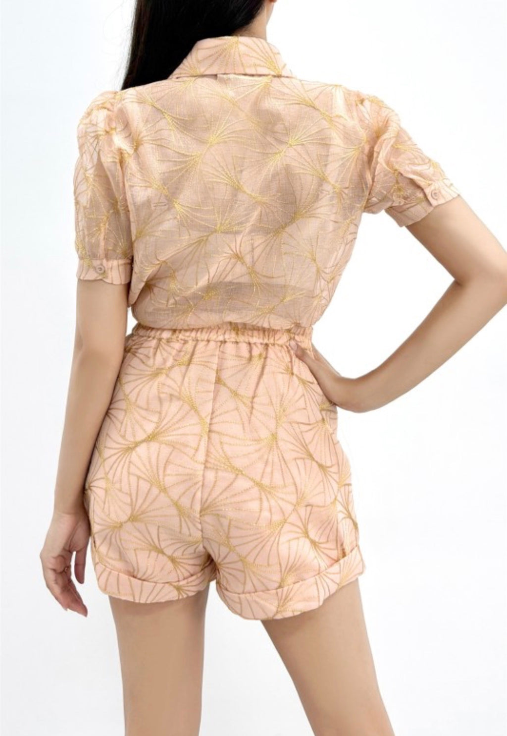 GOLD EMBROIDERED SHORT SLEEVE TOP AND SHORTS SETS