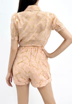 GOLD EMBROIDERED SHORT SLEEVE TOP AND SHORTS SETS
