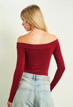 OFF SHOULDER BURGUNDY BODYSUIT