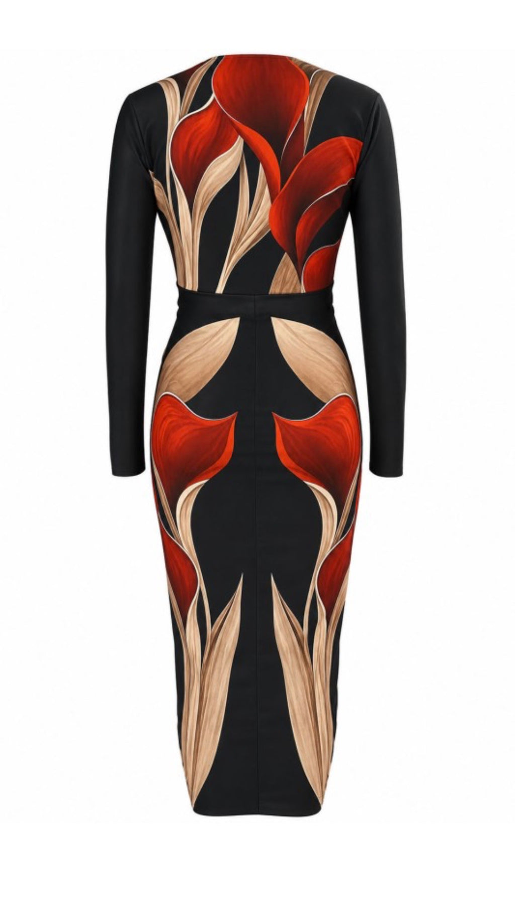 PRINT V-NECK RUCHED MIDI DRESS