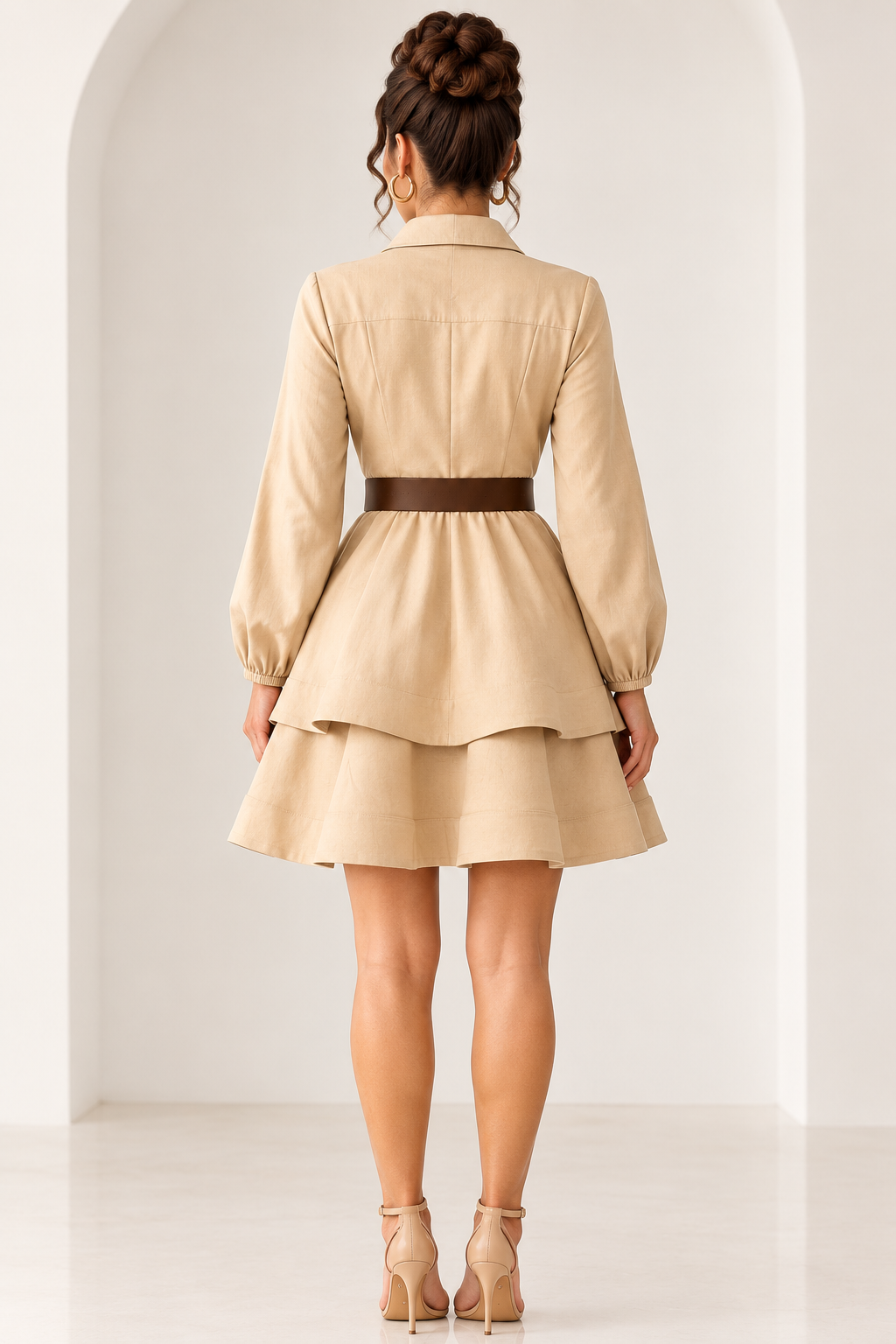 Tiered Belted Shirt Dress