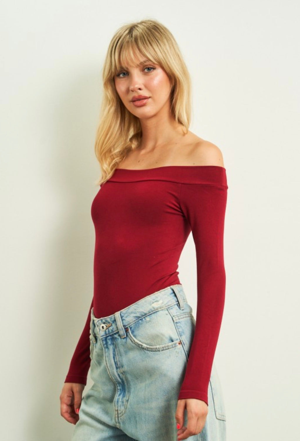 OFF SHOULDER BURGUNDY BODYSUIT