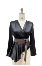 ASYMMETRICAL BELTED WRAP BLOUSE