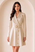 LONG SLEEVE BELTED MIDI DRESS