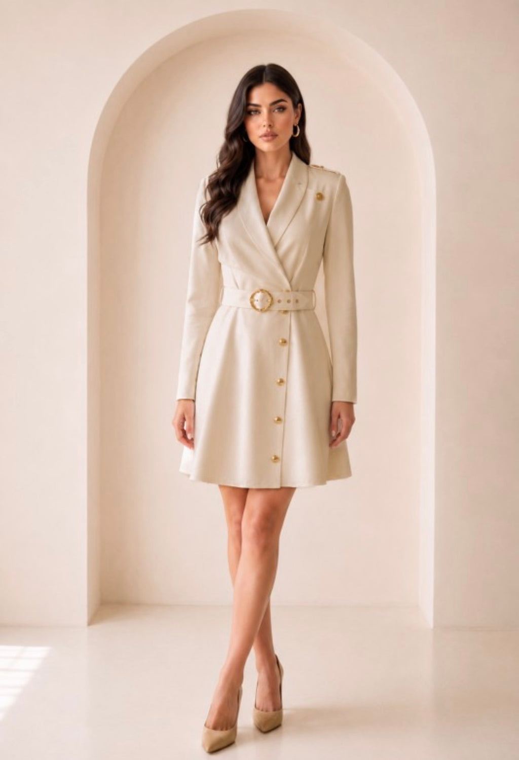 LONG SLEEVE BELTED MIDI DRESS