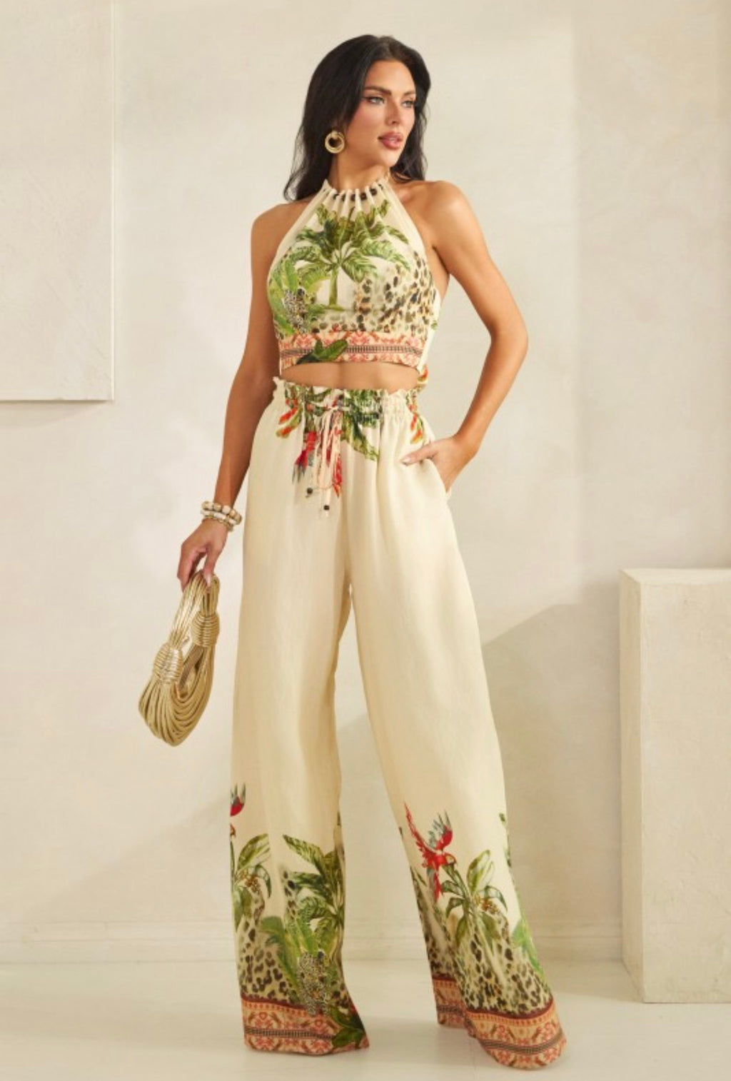 HALTER NECK TOP WITH WIDE PANTS SET