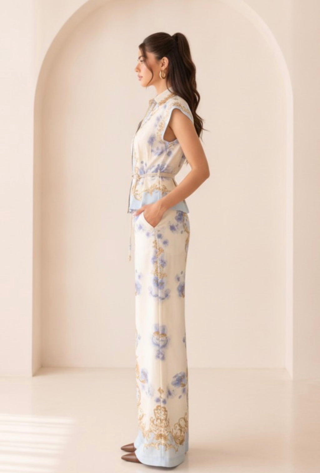 MATCHING SET - BUTTONDOWN TOP WITH WIDE LEG PANTS