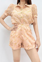 GOLD EMBROIDERED SHORT SLEEVE TOP AND SHORTS SETS
