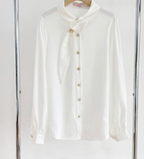 Flower Gold Button Satin Blouse