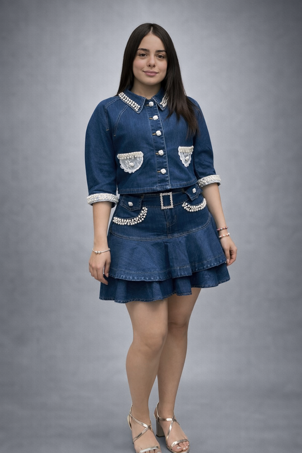 Pearl Denim Two-Piece Set